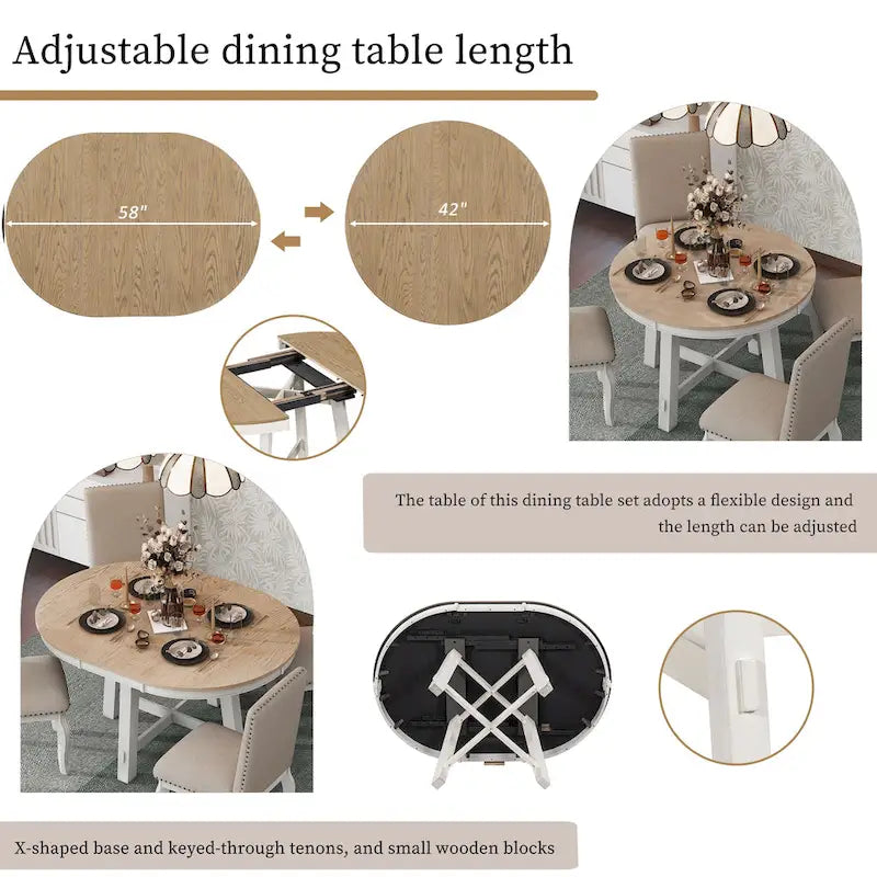 Ensemble de salle à manger 5 pièces extensible avec chaises rembourrées