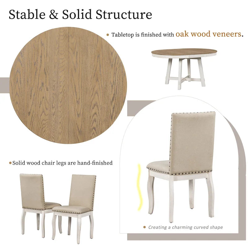 Ensemble de salle à manger 5 pièces extensible avec chaises rembourrées