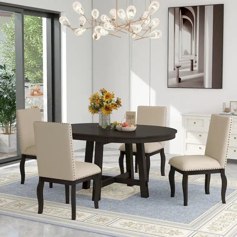 Ensemble de salle à manger 5 pièces extensible avec chaises rembourrées