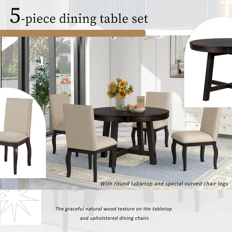 Ensemble de salle à manger 5 pièces extensible avec chaises rembourrées