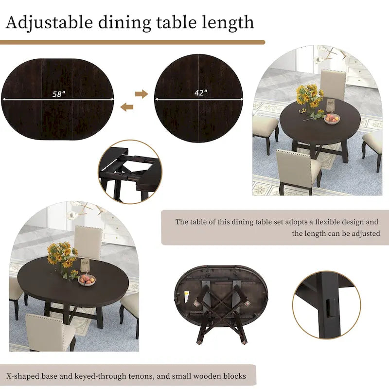 Ensemble de salle à manger 5 pièces extensible avec chaises rembourrées