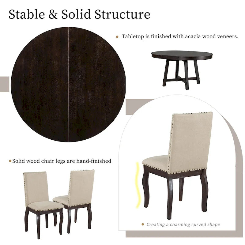 Ensemble de salle à manger 5 pièces extensible avec chaises rembourrées