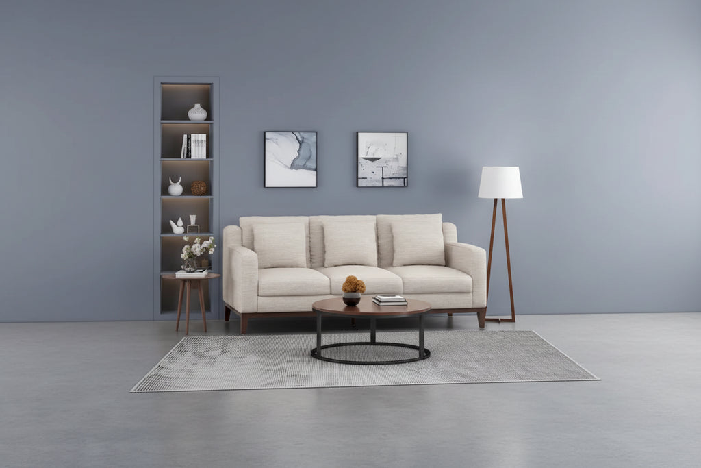 Canapé 3 places contemporain en tissu avec coussins décoratifs