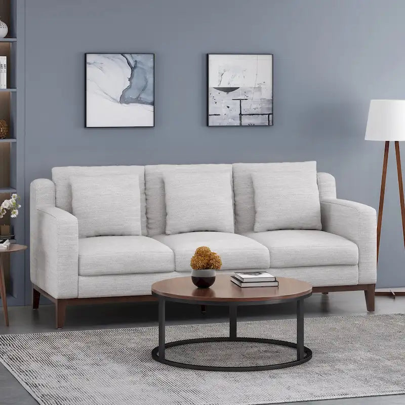 Canapé 3 places contemporain en tissu avec coussins décoratifs