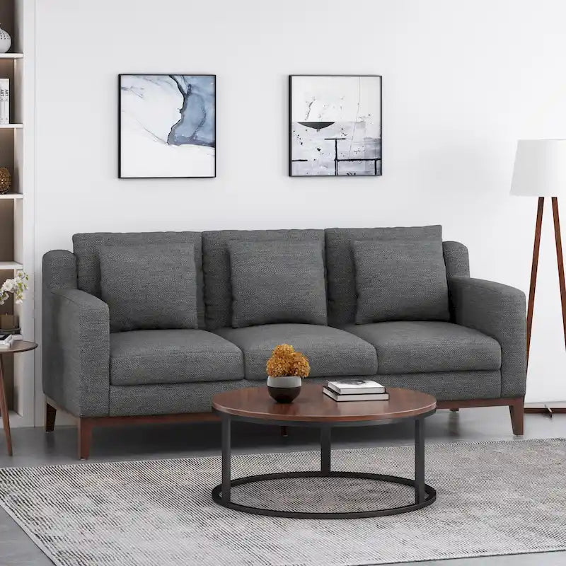 Canapé 3 places contemporain en tissu avec coussins décoratifs