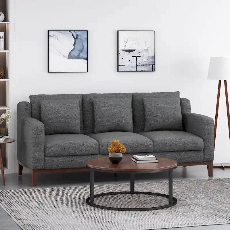 Canapé 3 places contemporain en tissu avec coussins décoratifs
