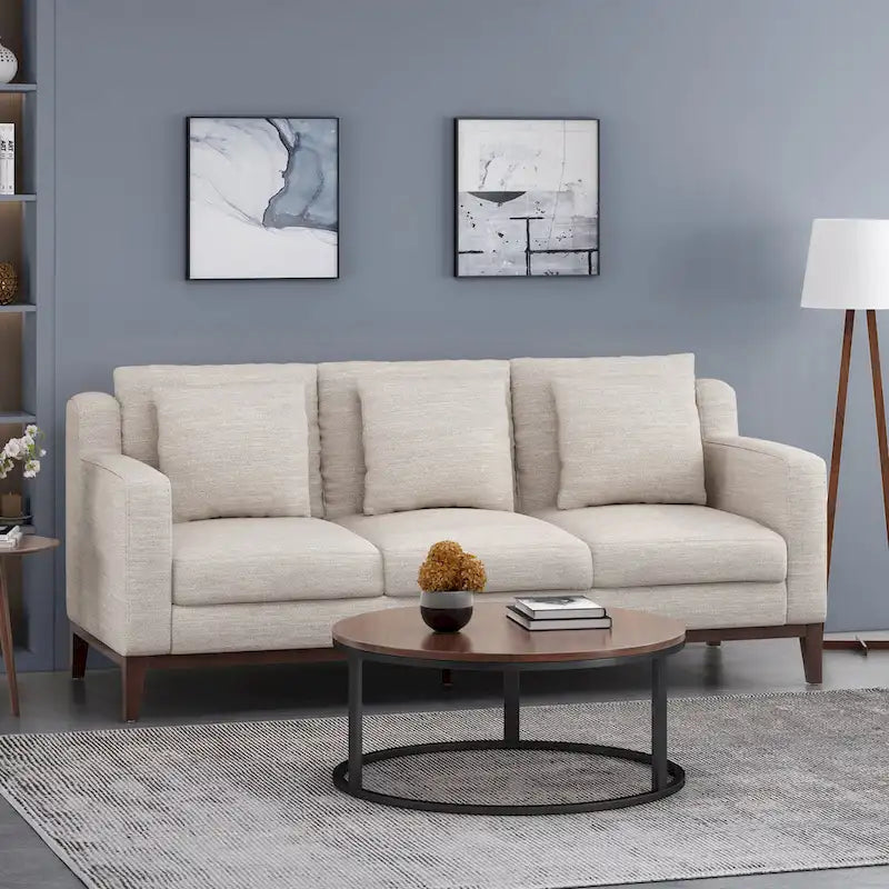 Canapé 3 places contemporain en tissu avec coussins décoratifs