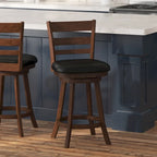 Tabouret de comptoir en bois à dossier échelle avec siège rembourré
