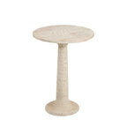 Table d'appoint ronde en bois massif blanchi avec base en corde de jute