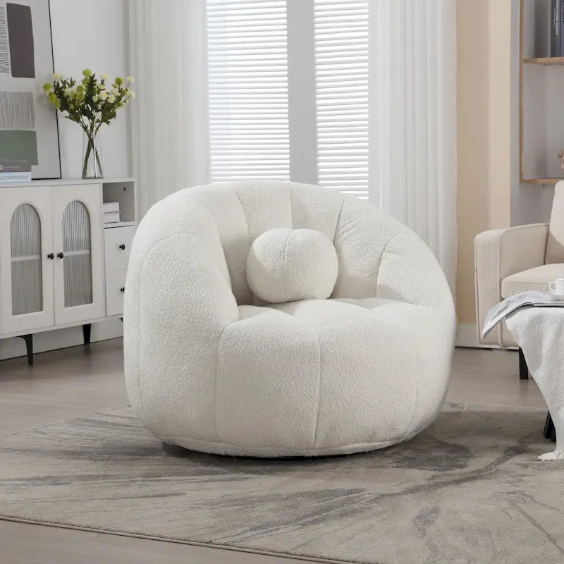 Fauteuil poire rond douillet et confortable en bouclette avec oreiller
