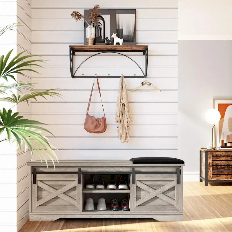 Banc à chaussures d'entrée de ferme 47 avec coussin épaissi
