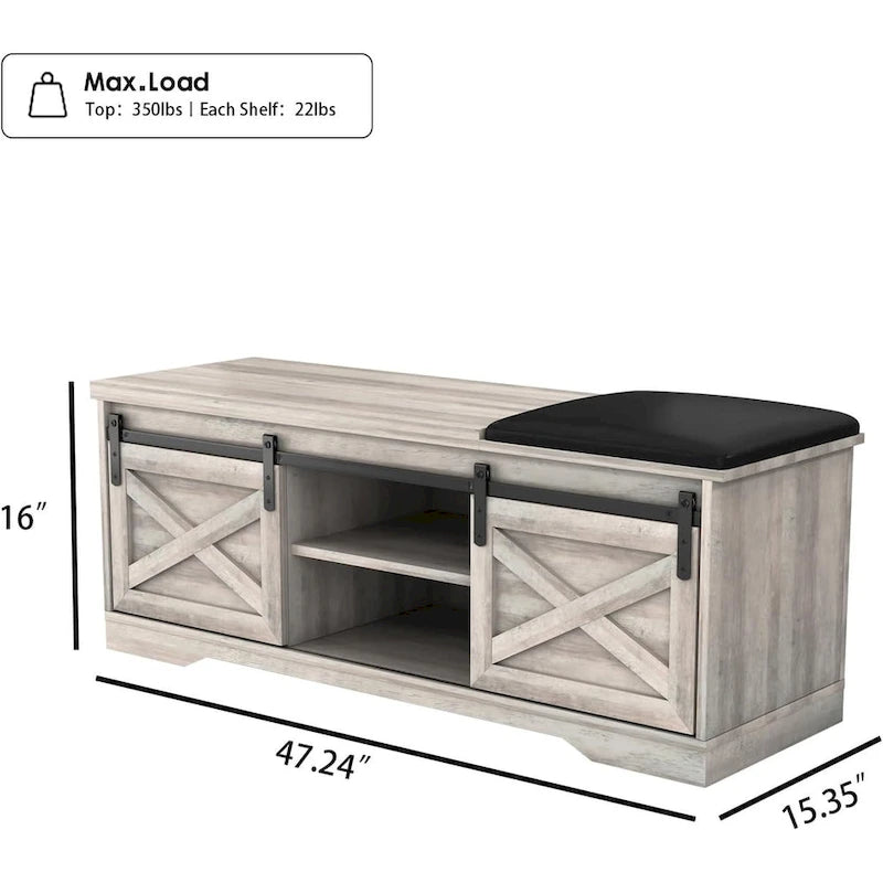 Banc à chaussures d'entrée de ferme 47 avec coussin épaissi