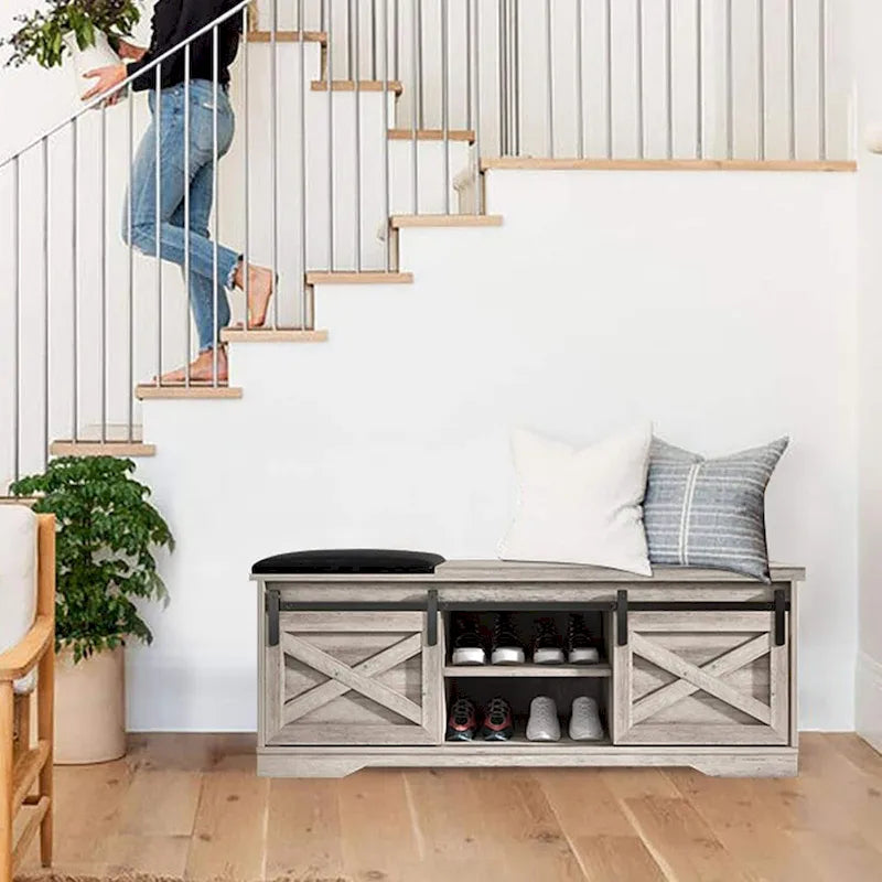 Banc à chaussures d'entrée de ferme 47 avec coussin épaissi