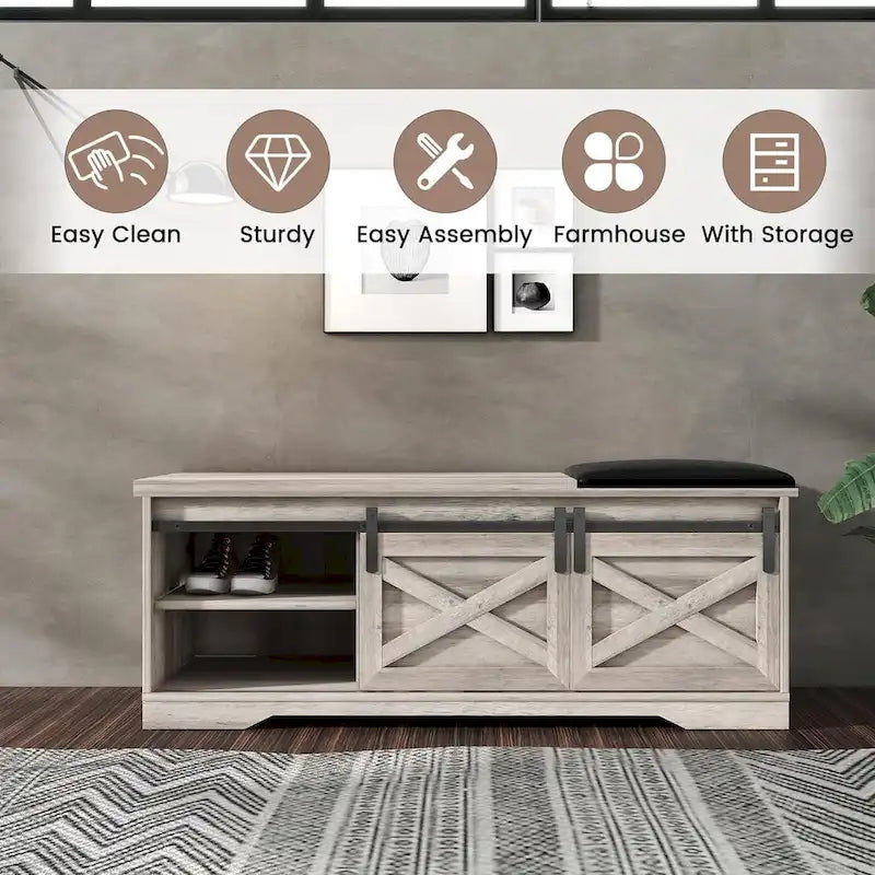 Banc à chaussures d'entrée de ferme 47 avec coussin épaissi