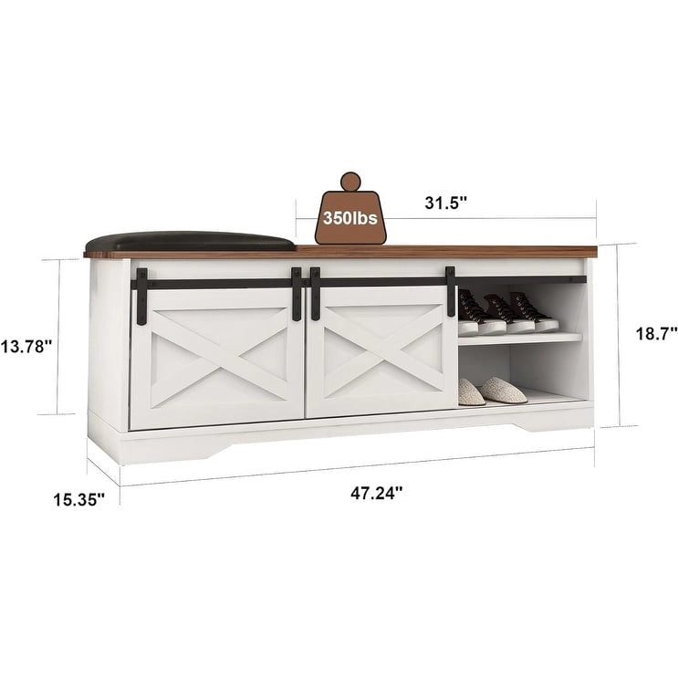 Banc à chaussures d'entrée de ferme 47 avec coussin épaissi