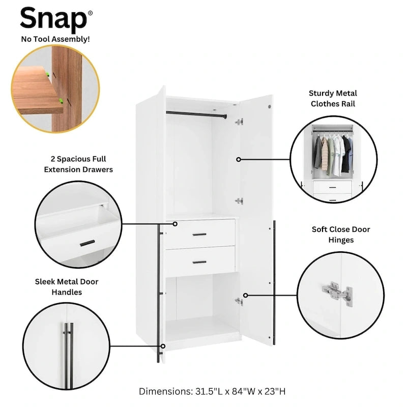 Armoire de garde-robe autoportante moderne