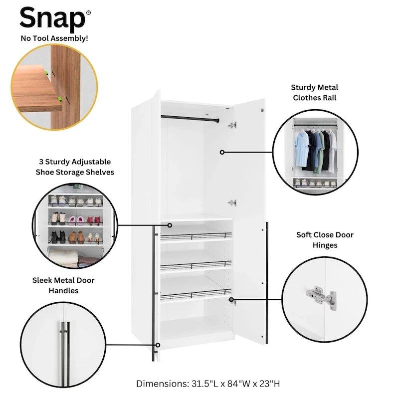 Armoire de garde-robe autoportante moderne