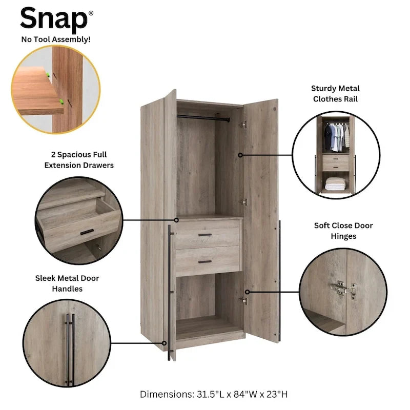 Armoire de garde-robe autoportante moderne