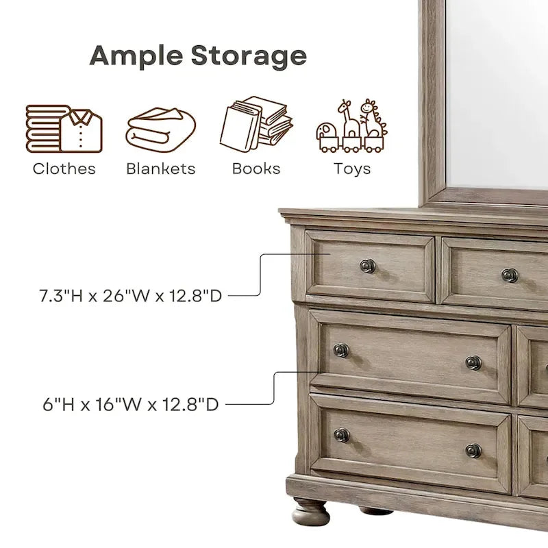 Lit traîneau et commode de rangement en bois gris de transition
