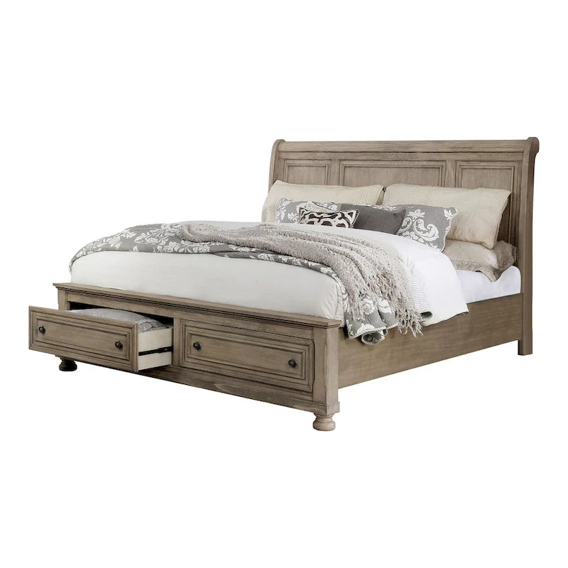 Lit traîneau et commode de rangement en bois gris de transition