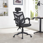 Chaise de bureau ergonomique réglable avec appui-tête Fauteuil de bureau ergonomique en maille à dossier haut avec support lombaire et roulettes