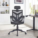 Chaise de bureau ergonomique réglable avec appui-tête Fauteuil de bureau ergonomique en maille à dossier haut avec support lombaire et roulettes