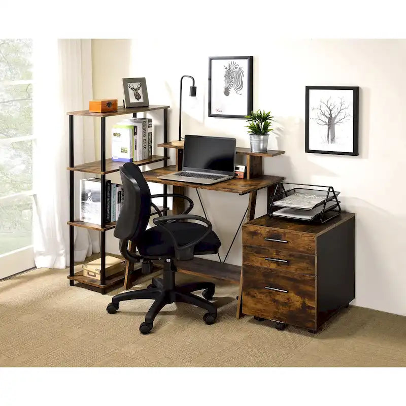 Bureau en chêne vieilli et noir