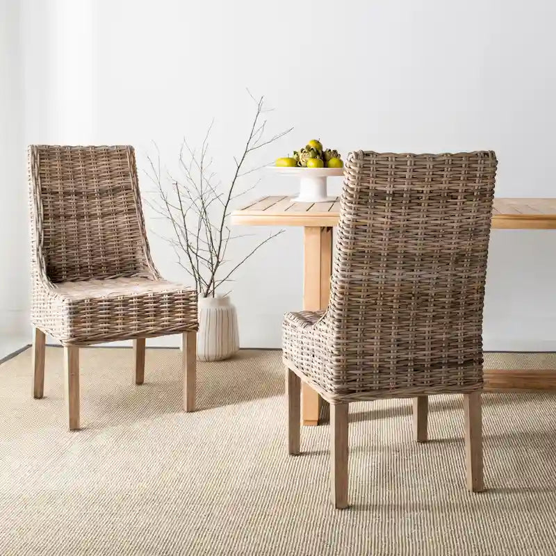 Fauteuils d'intérieur en osier marron à accoudoirs inclinés – 20 x 24 x 39