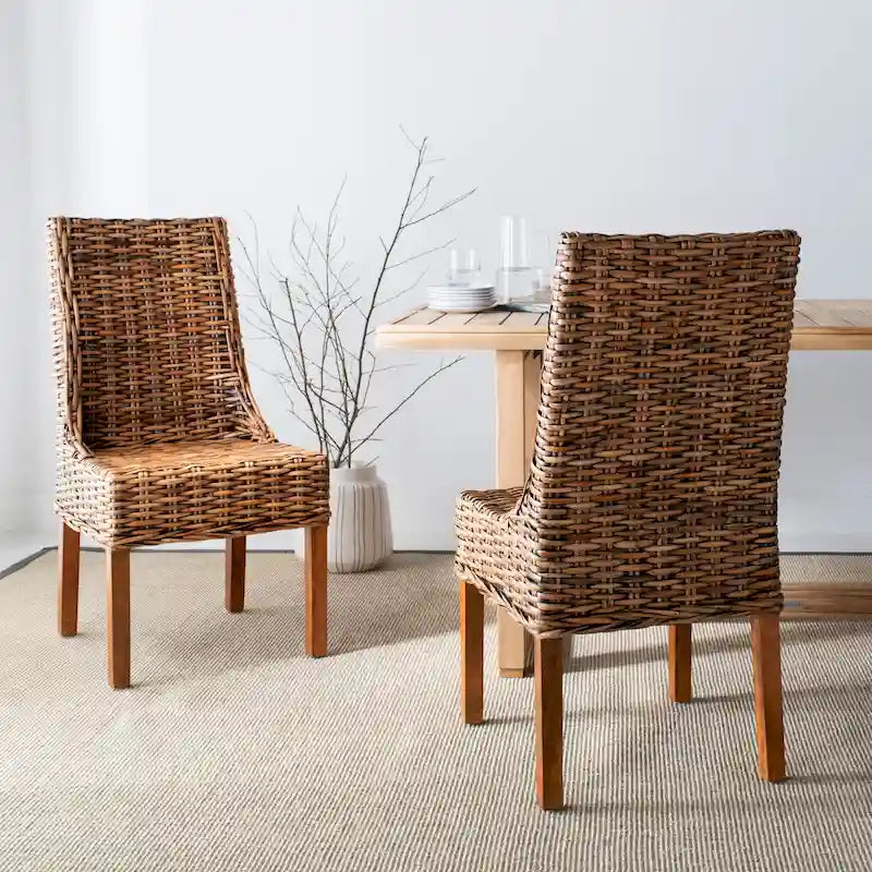 Fauteuils d'intérieur en osier marron à accoudoirs inclinés – 20 x 24 x 39