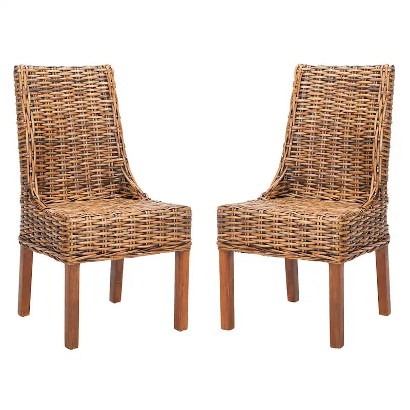 Fauteuils d'intérieur en osier marron à accoudoirs inclinés – 20 x 24 x 39