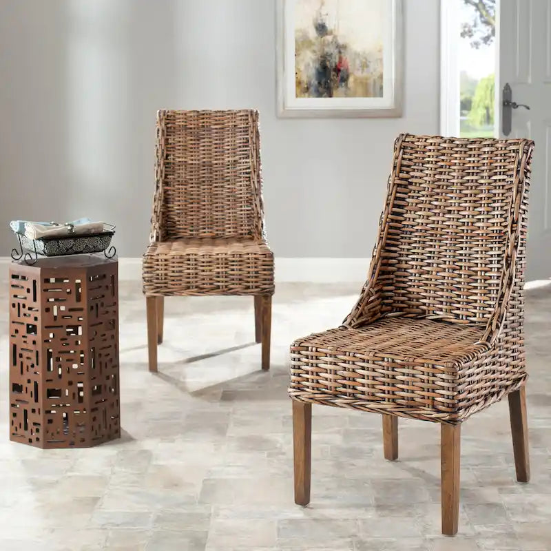 Fauteuils d'intérieur en osier marron à accoudoirs inclinés – 20 x 24 x 39