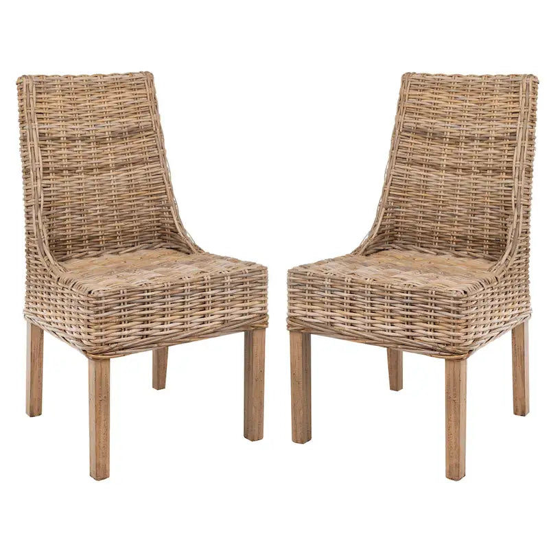 Fauteuils d'intérieur en osier marron à accoudoirs inclinés – 20 x 24 x 39