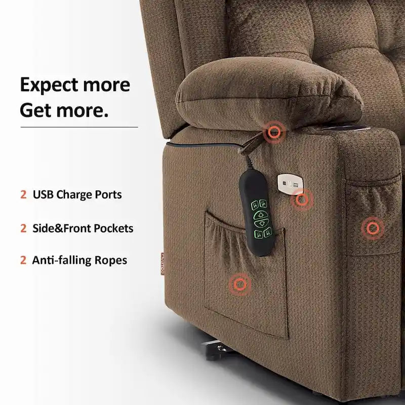 Fauteuil inclinable releveur plat avec appui-tête électrique pour les personnes âgées de petite taille, fauteuil releveur à position infinie, tissu 7660