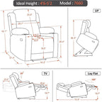 Fauteuil inclinable releveur plat avec appui-tête électrique pour les personnes âgées de petite taille, fauteuil releveur à position infinie, tissu 7660