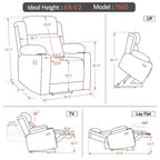 Fauteuil inclinable releveur plat avec appui-tête électrique pour les personnes âgées de petite taille, fauteuil releveur à position infinie, tissu 7660