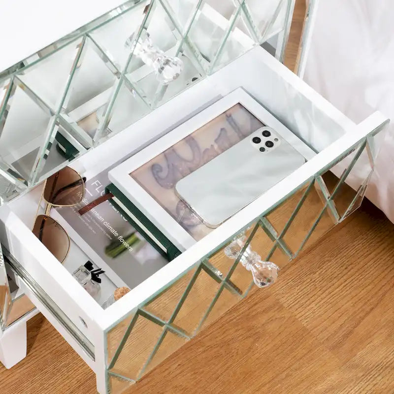Table de chevet miroir à 2 tiroirs