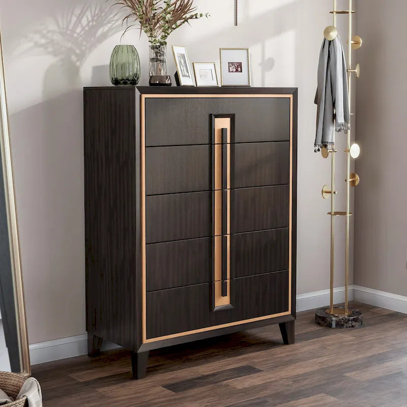 Furniture of America Nyx Modern 5-Drawer Espresso Solid Wood Chest