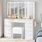 46 Coiffeuse avec prise intégrée avec miroir éclairé et support de sèche-cheveux - 55,8 H x 46 L x 11,7 P
