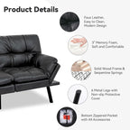 Canapé convertible, futon modulable avec accoudoirs réglables pour studio, appartement, bureau, petit espace
