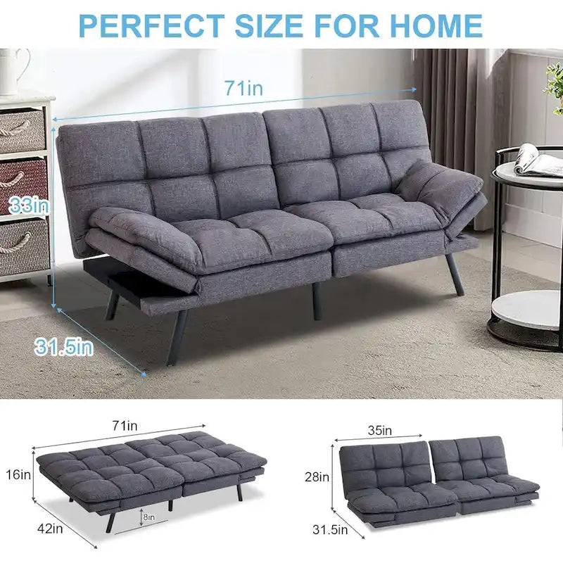 Canapé convertible, futon modulable avec accoudoirs réglables pour studio, appartement, bureau, petit espace