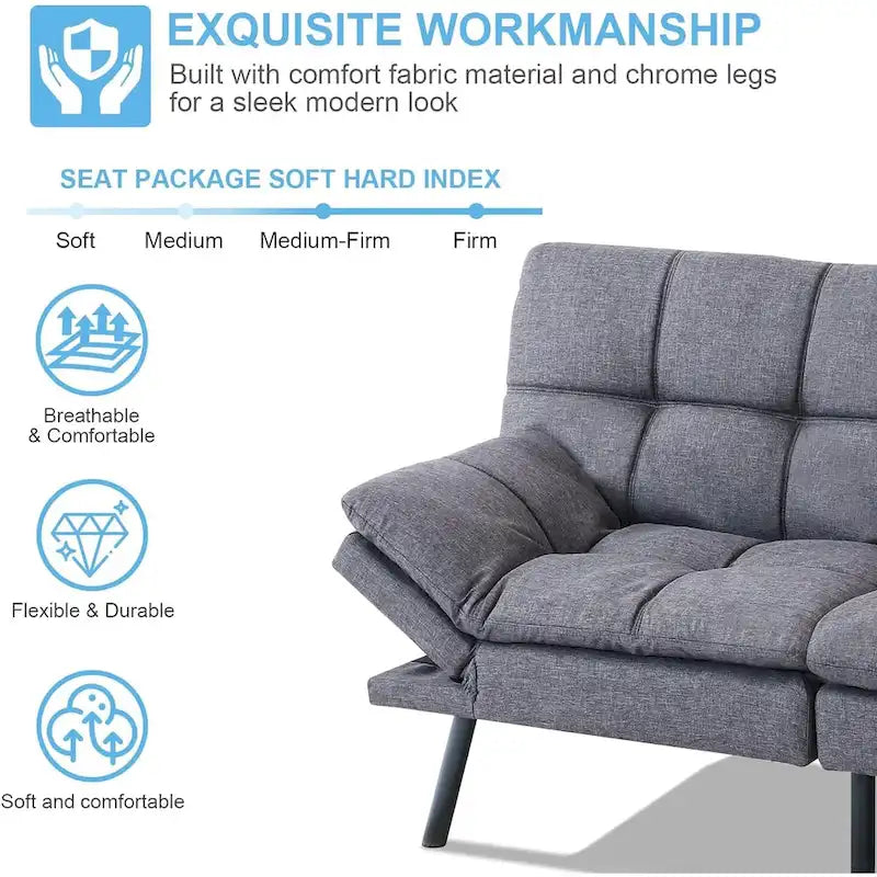 Canapé convertible, futon modulable avec accoudoirs réglables pour studio, appartement, bureau, petit espace