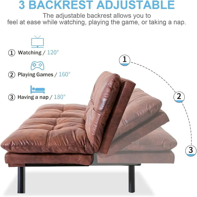 Canapé convertible, futon modulable avec accoudoirs réglables pour studio, appartement, bureau, petit espace