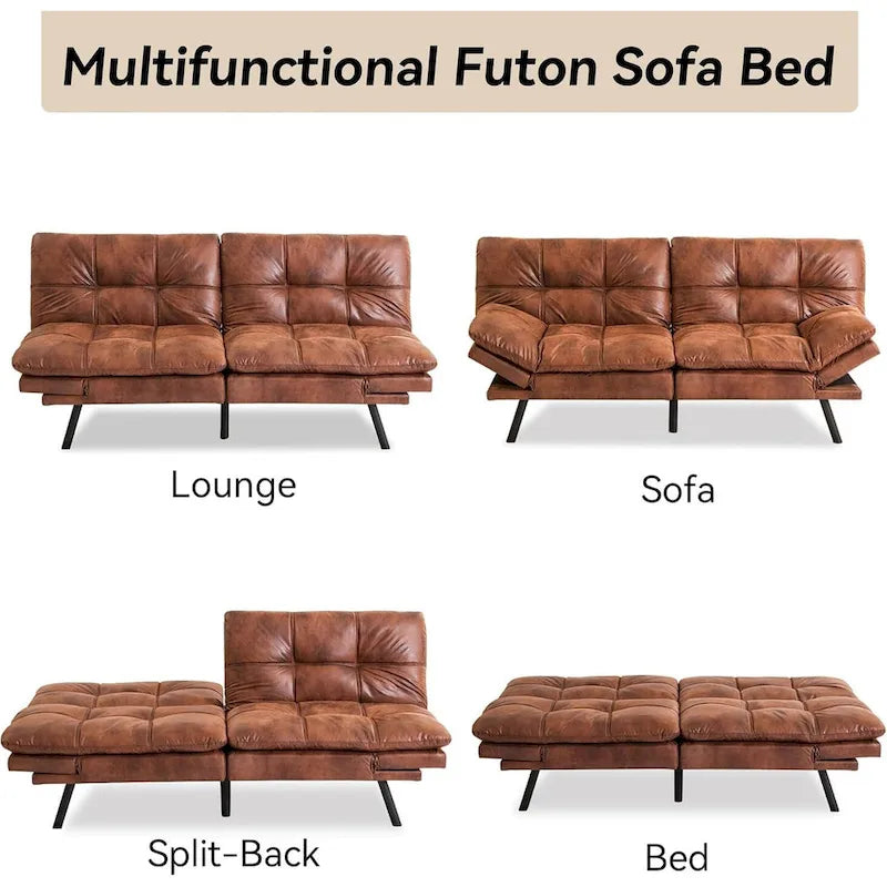 Canapé convertible, futon modulable avec accoudoirs réglables pour studio, appartement, bureau, petit espace
