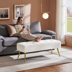 Repose-Pieds Rembourré Velours Ottoman Boutonné Banc de Table - 451617
