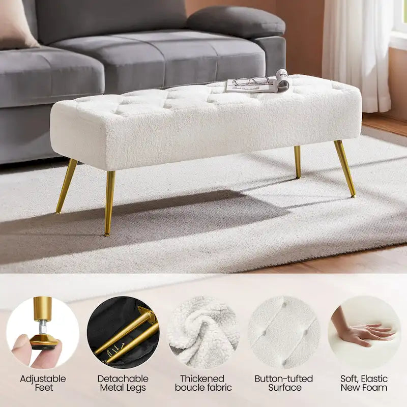 Repose-Pieds Rembourré Velours Ottoman Boutonné Banc de Table - 451617