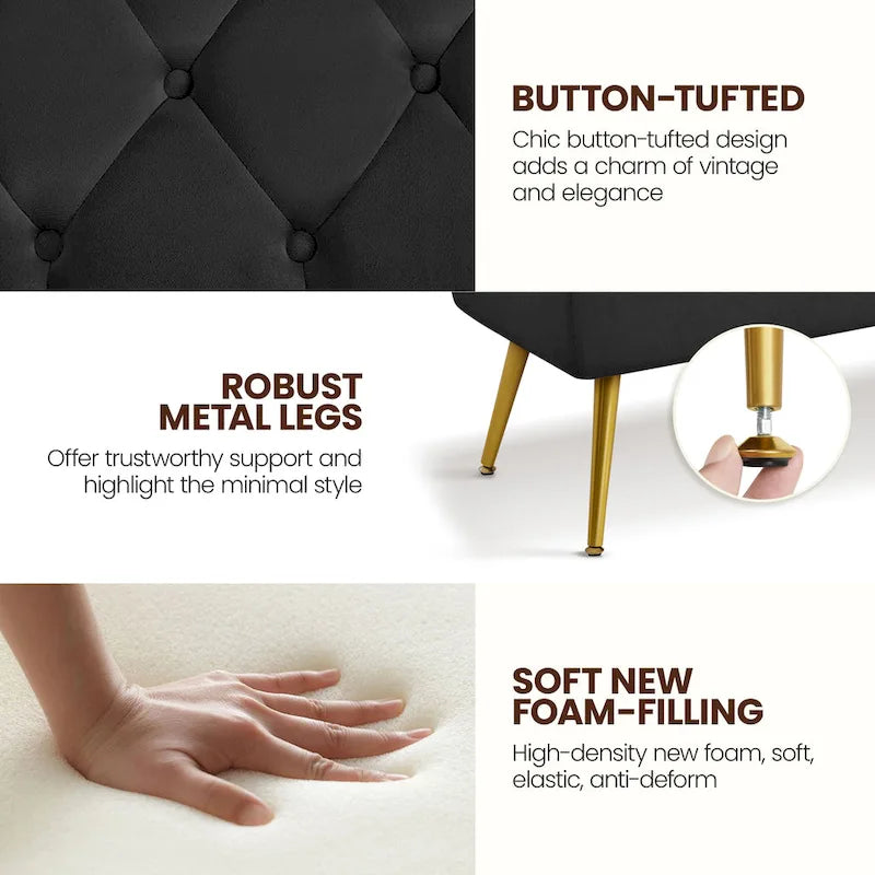 Repose-Pieds Rembourré Velours Ottoman Boutonné Banc de Table - 451617