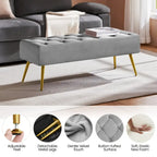 Repose-Pieds Rembourré Velours Ottoman Boutonné Banc de Table - 451617
