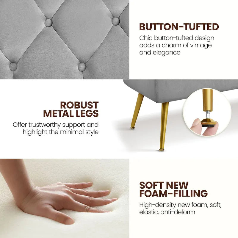 Repose-Pieds Rembourré Velours Ottoman Boutonné Banc de Table - 451617