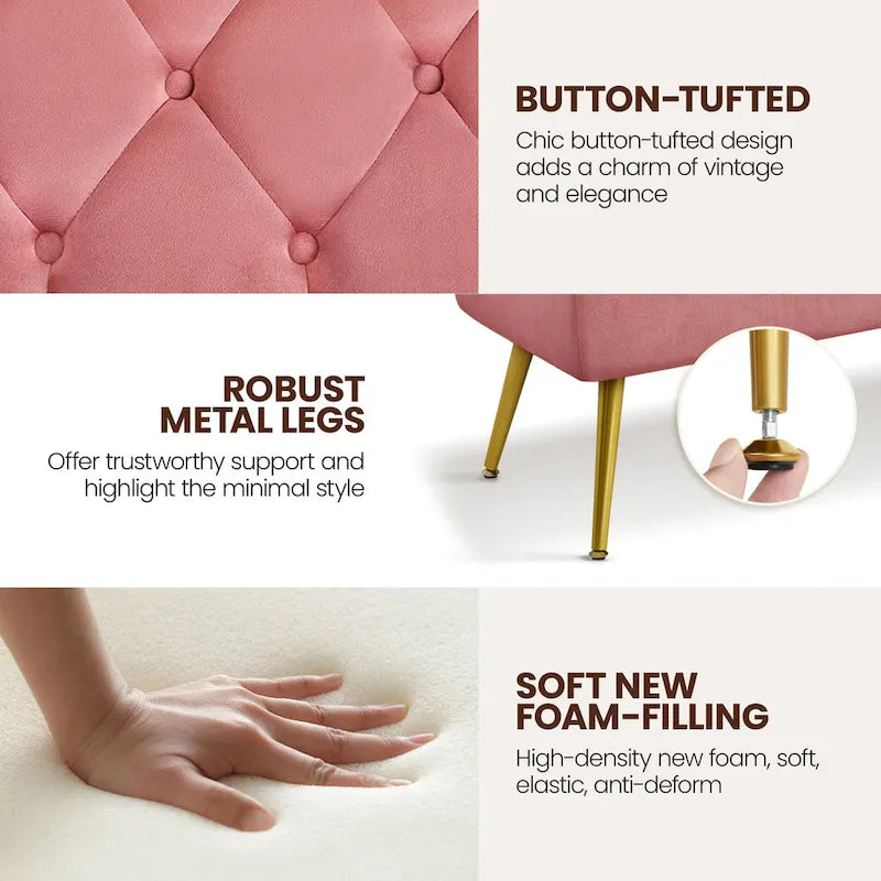 Repose-Pieds Rembourré Velours Ottoman Boutonné Banc de Table - 451617