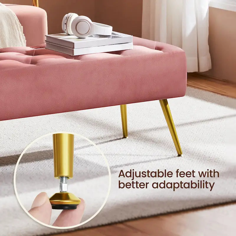Repose-Pieds Rembourré Velours Ottoman Boutonné Banc de Table - 451617